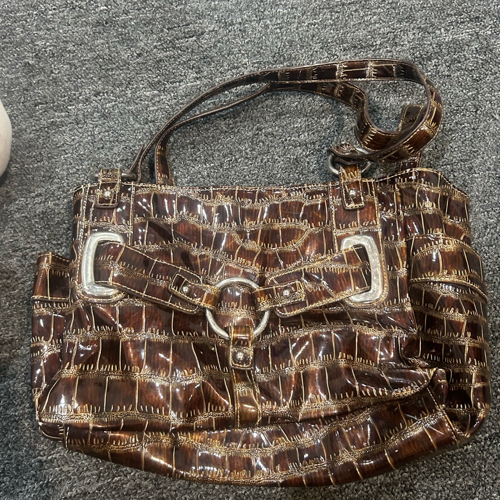 Elegant Brown Crocodile Pattern Handbag
